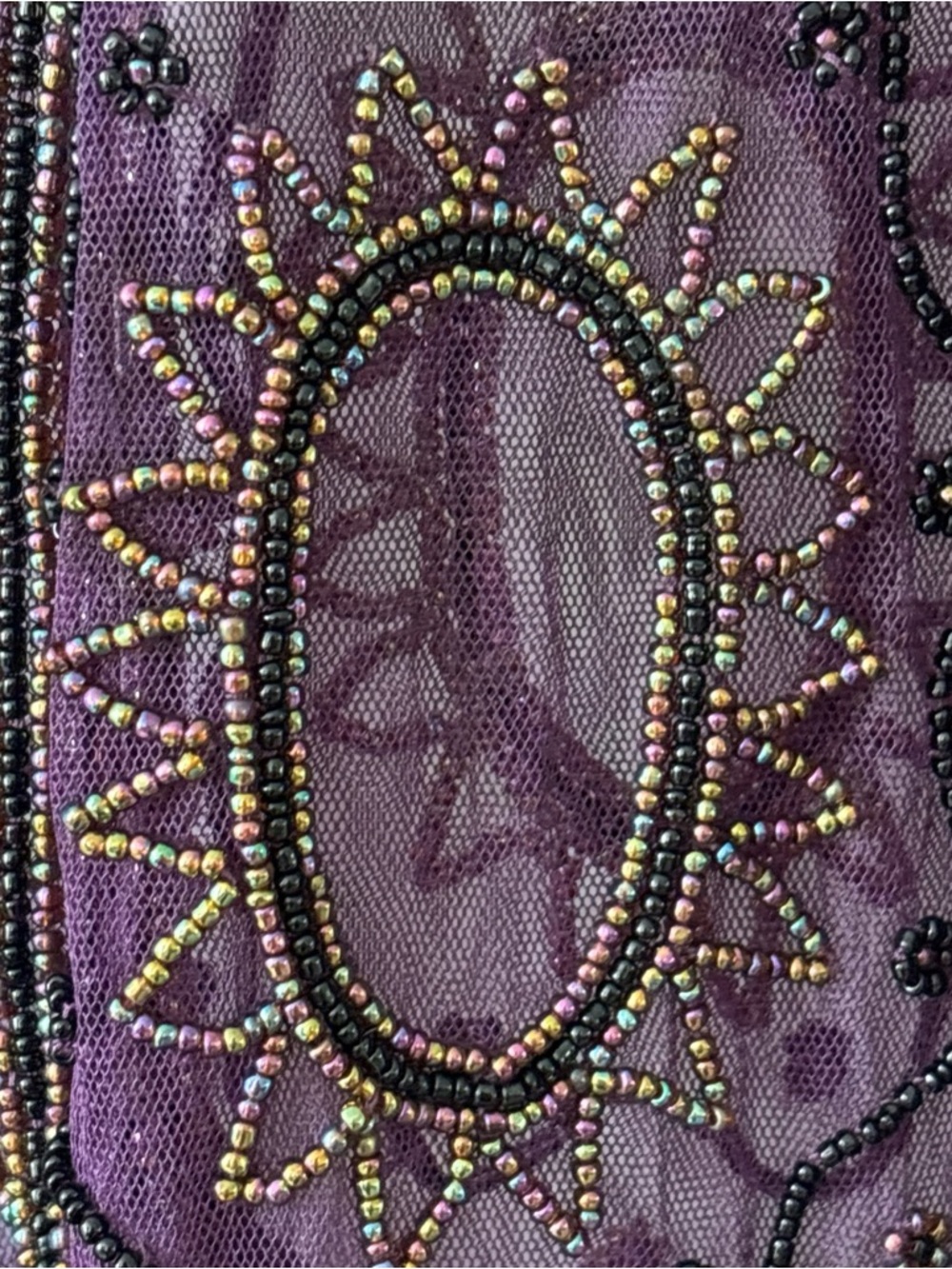 Unique Vintage 1920s Purple Beaded Dress Size Medium Sheer Sequins Sleeveless - Picture 7 of 14